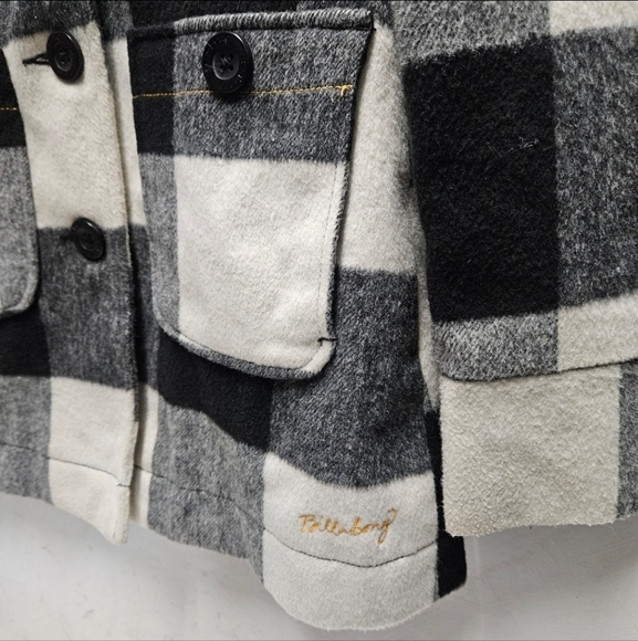 Y2K Billabong white/black checkered wool blend peacoat jacket ~ womens small - Picture 5 of 9
